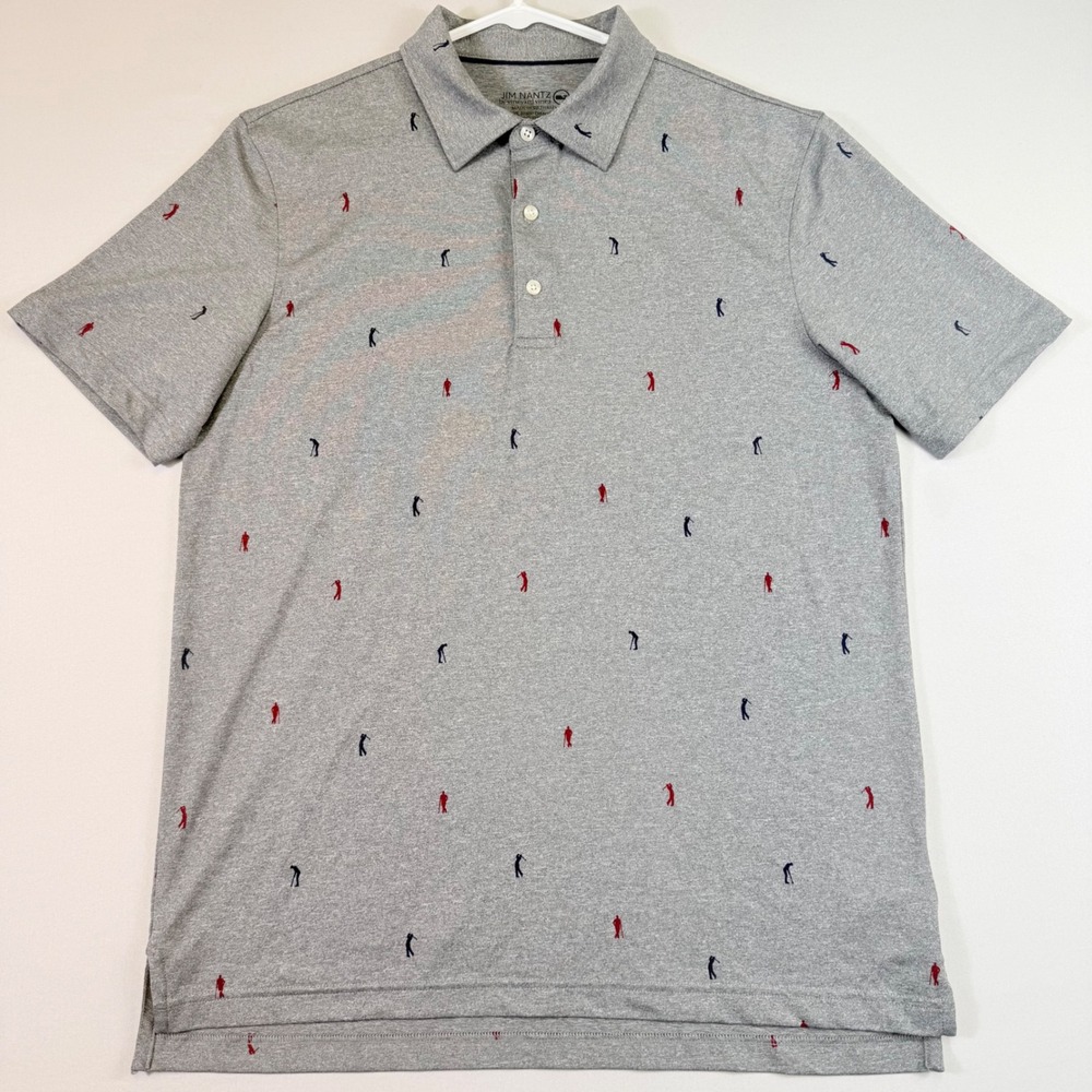 Vineyard Vines Jim Nantz Brrr Polo Shirt Mens Medium Gray Golfer AOP Performance